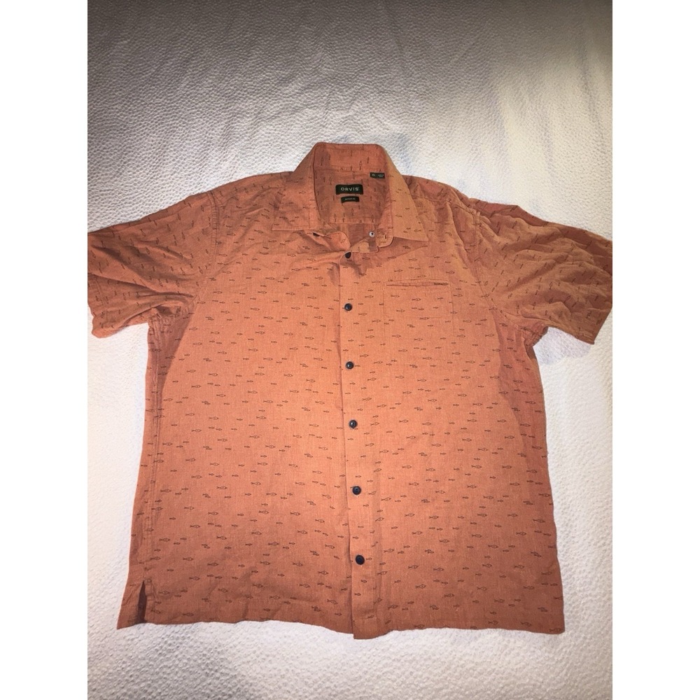 Orvis Active Fit Men's XL Cotton Short Sleeve Fishing Soft Shirt Salmon Color